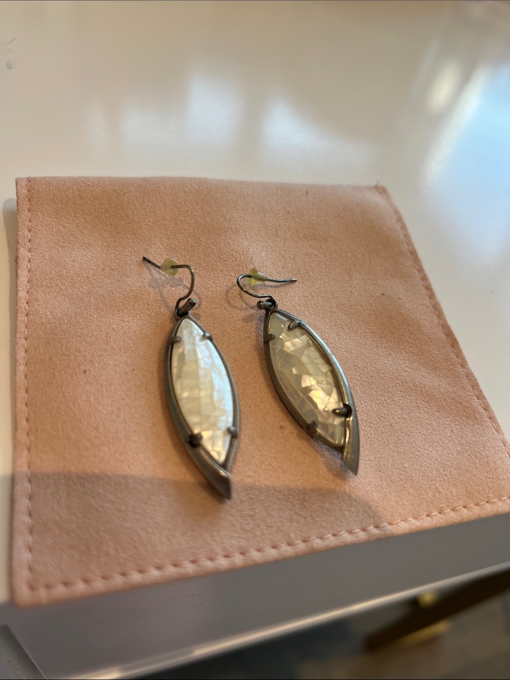 Kendra Scott Mother-of-Pearl Marquise Drop Earrings — White and Silver
